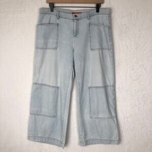 ALLEN by ABS Crop Wide-Leg Jeans Sz 14 Light Wash Patch Pockets Cotton Comfort